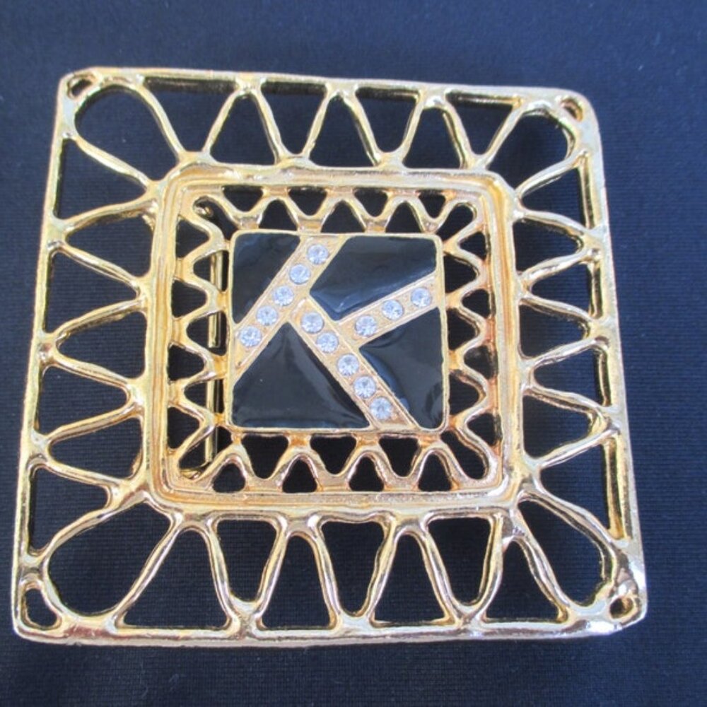 Vintage Signed MUSI Rhinestone and Goldtone Belt Buckle, Large Statement Piece